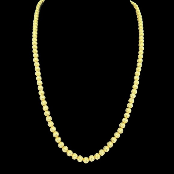 Vintage Monet Gold Plated Textured Bead Necklace 1950s 26 inch 5mm Beads - Picture 7 of 11